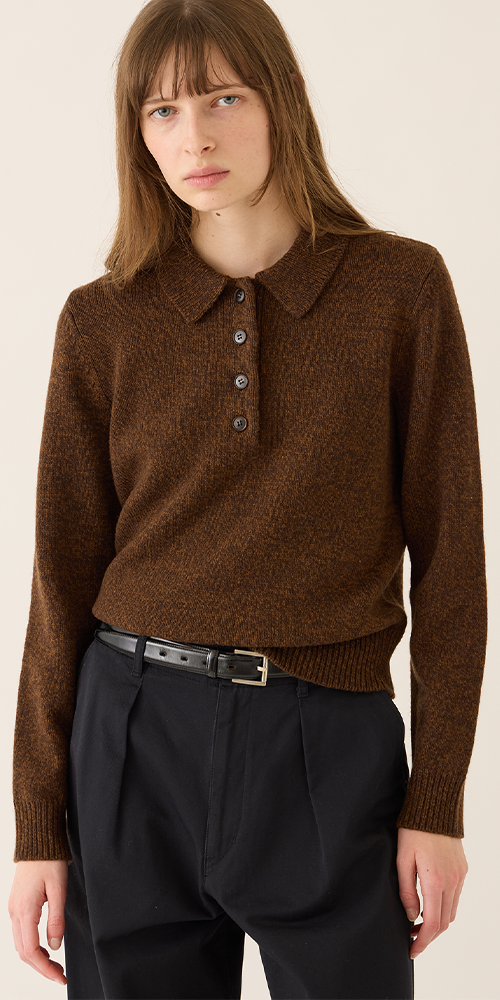 Estelle Wool Melange Polo Sweater