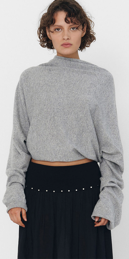 Cashmere Wool Multi-Way Bolero Top Heather Grey