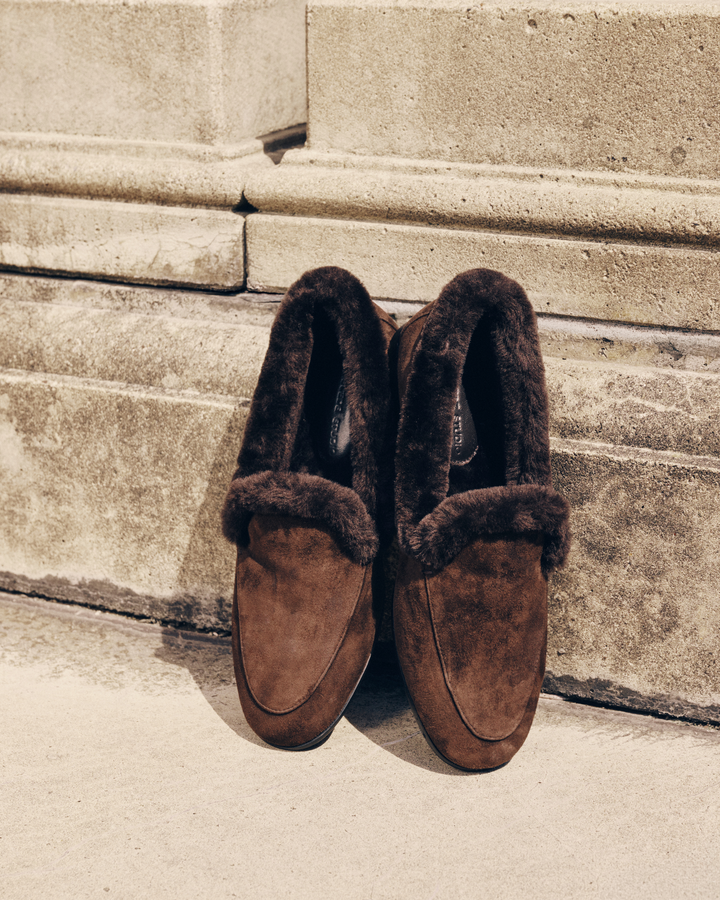 Zora Suede Shearling Loafer Brown