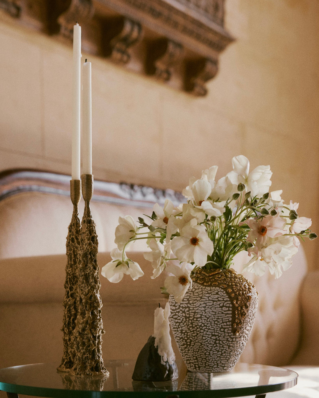 Fiera Candle Holder in Aged Brass