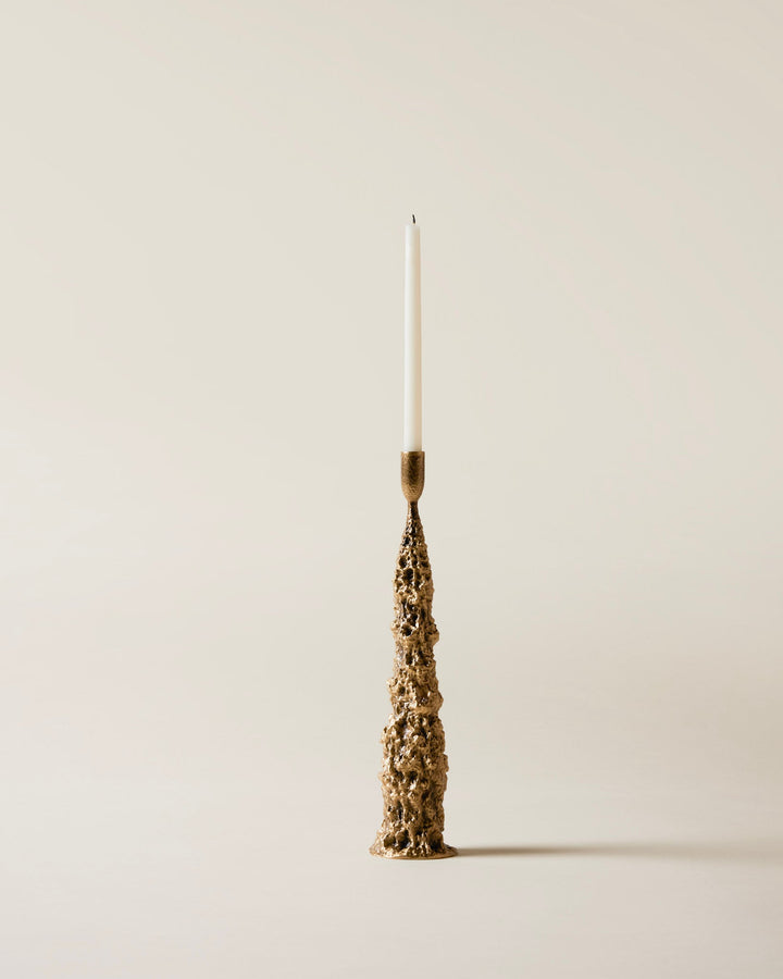 Fiera Candle Holder in Aged Brass