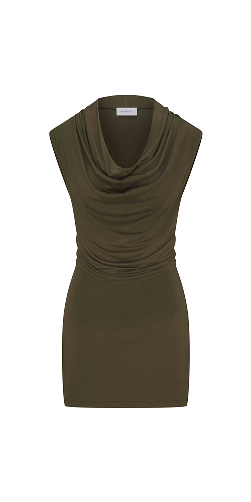 ANEMOS Cowl Neck Mini Dress in Compact Jersey | Maison Rogue Cypress Green / L ANEMOS Cowl Neck Mini Dress in Compact Jersey | Maison Rogue Cypress Green / L
