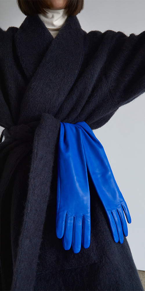 Leather opera gloves Cobalt Bleu