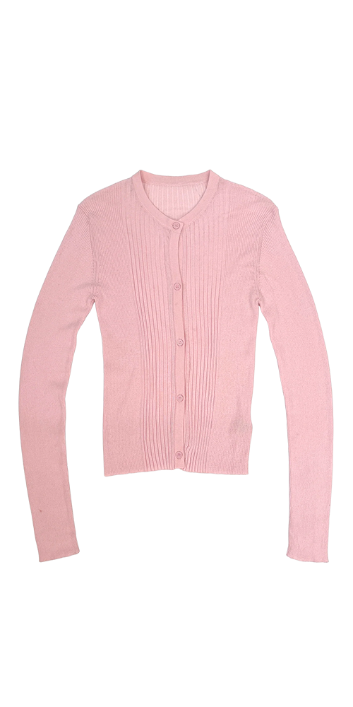 Ribbed Knit Cardigan Powder Pink