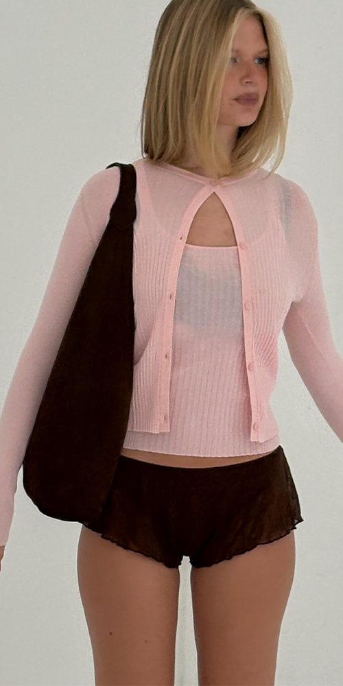 Ribbed Knit Cardigan Powder Pink