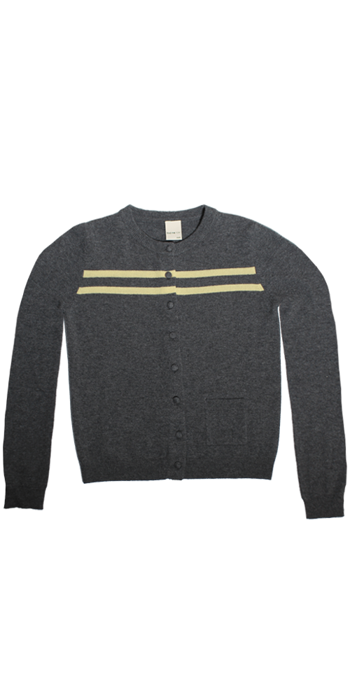 Cashmere Wool Stripe Cardigan in Charcoal/Butter