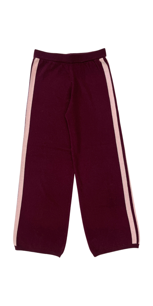 Cashmere Wool Stripe Wide-Leg Pant Raspberry