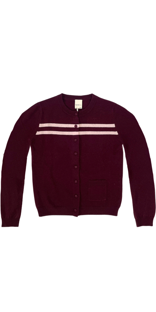 Cashmere Wool Stripe Cardigan Raspberry Cream
