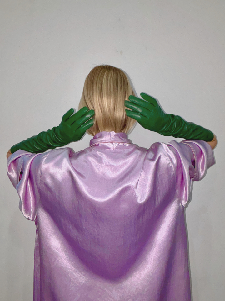 Leather opera gloves Bottle Green