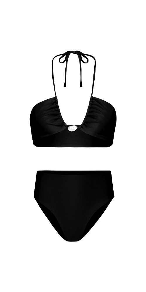 Bahia Bikini with Pearl &amp; High-Waisted Bottom in Black