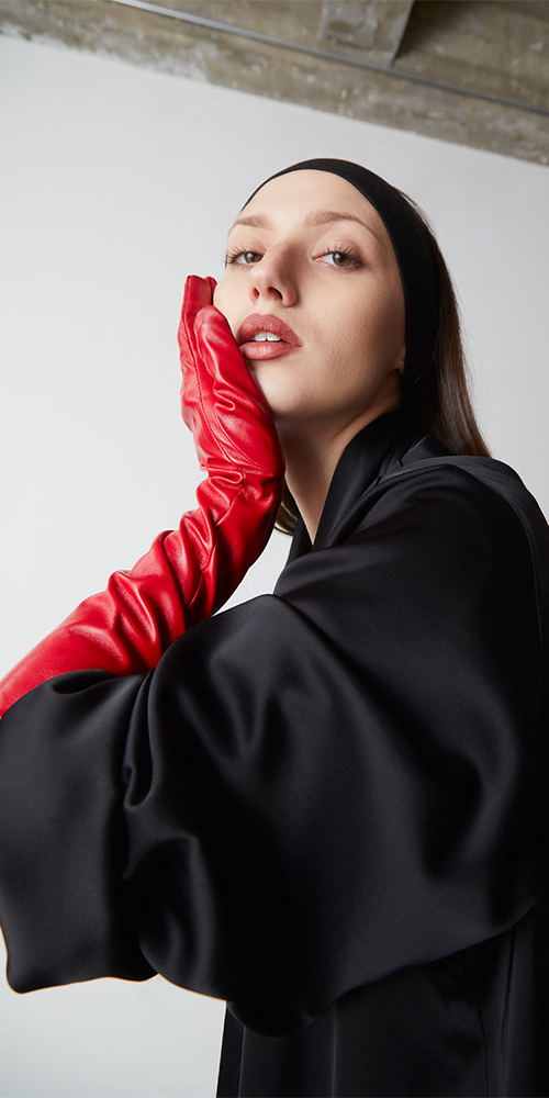 Leather opera gloves Lipstick Red