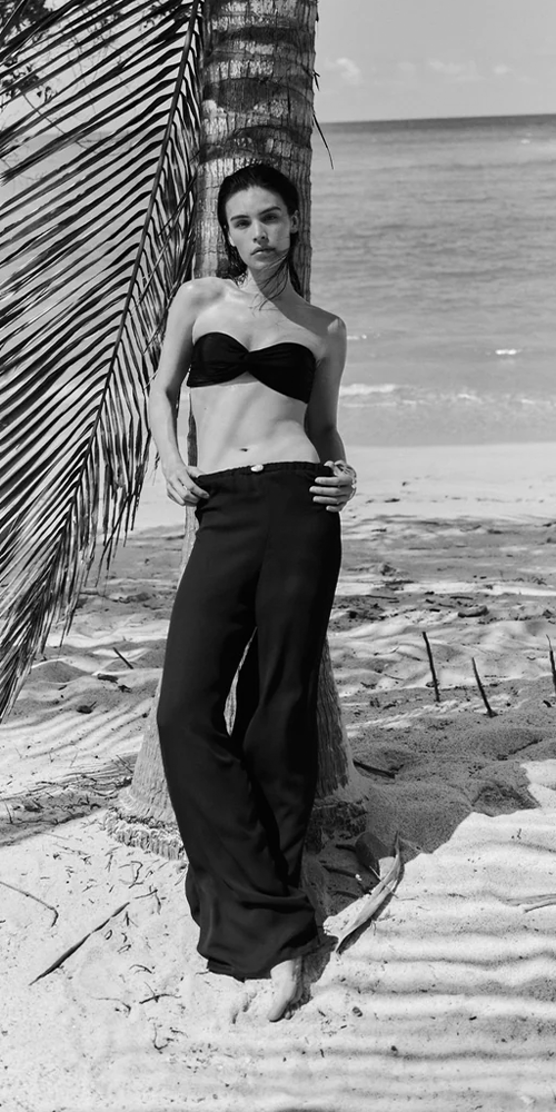 Playa Pants with Pearl in Brown Georgette
