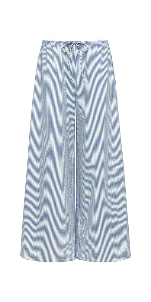 Classic Blue Stripe Drawstring Wide-Leg Pant