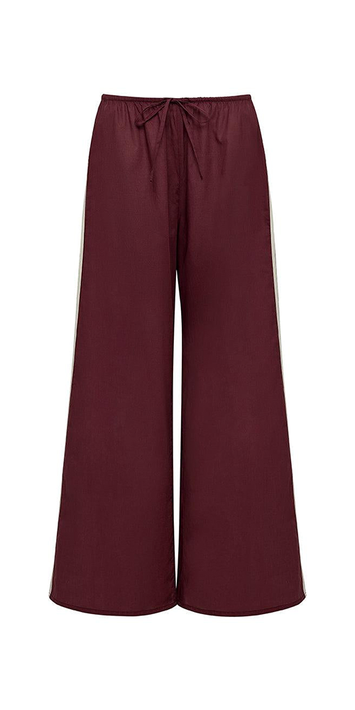Maroon Sporty Drawstring Wide-Leg Pant