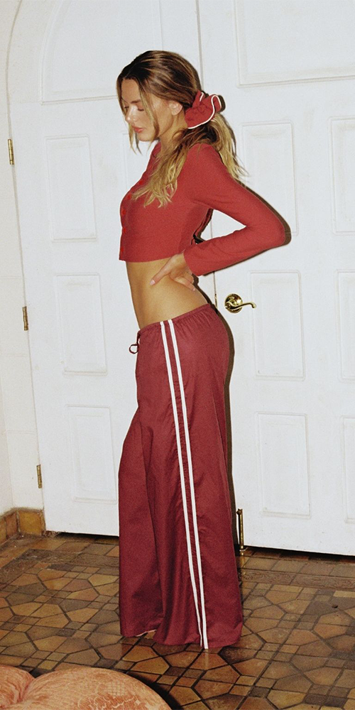 Maroon Sporty Drawstring Wide-Leg Pant