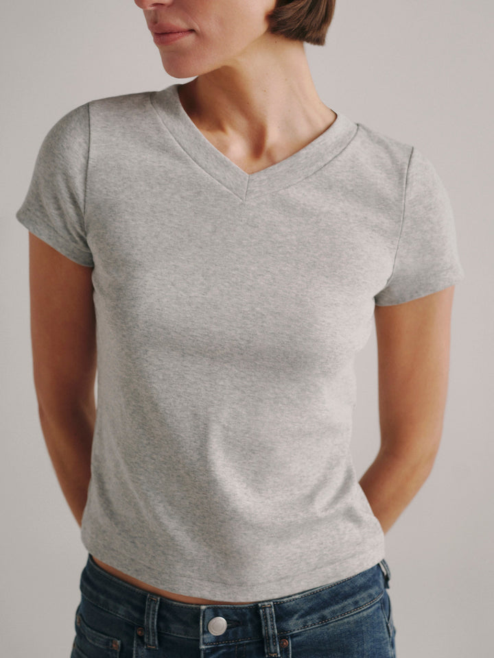 Shrunken Tee V-Neck Heather Grey