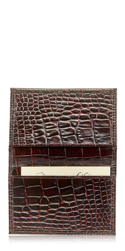Fold-Over Card Case Brown Croc