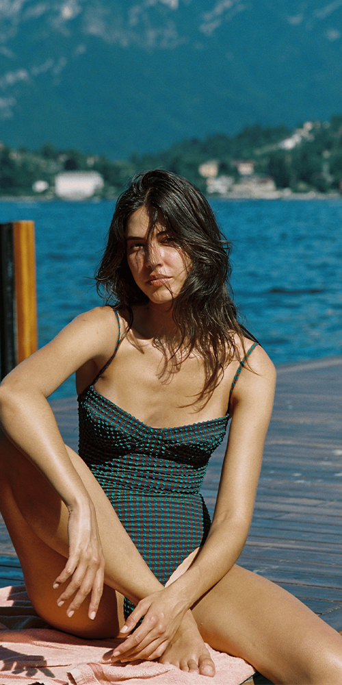 The Bowie One Piece Eggplant Plaid