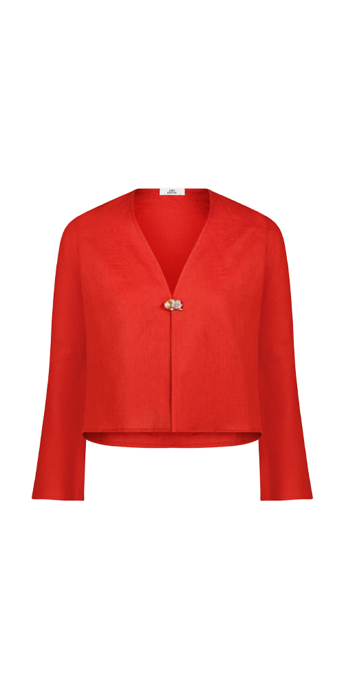 Nerea Top with Pearl in Red Linen