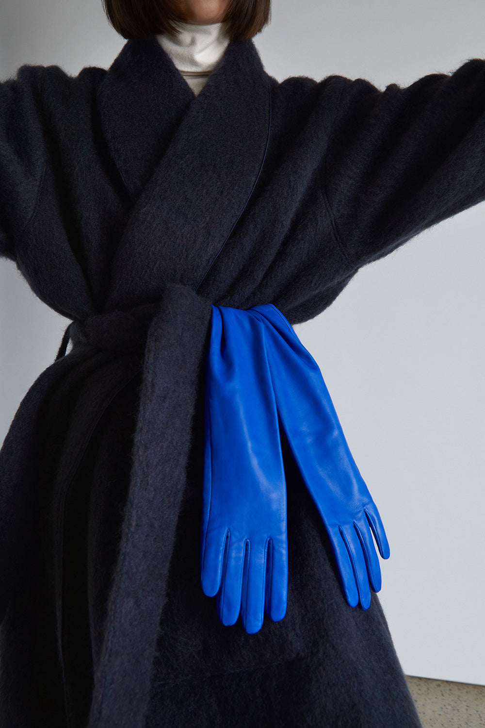 Leather opera gloves Cobalt Bleu