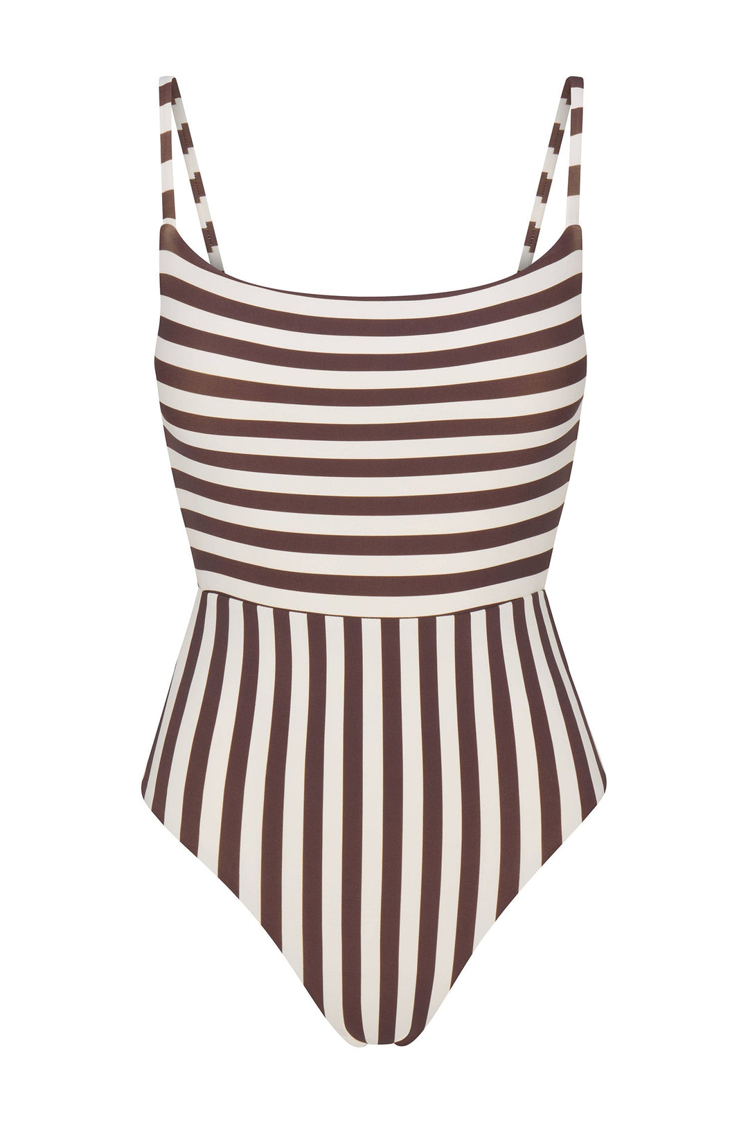 Square Neck Open Back One-Piece Mixed Stripes