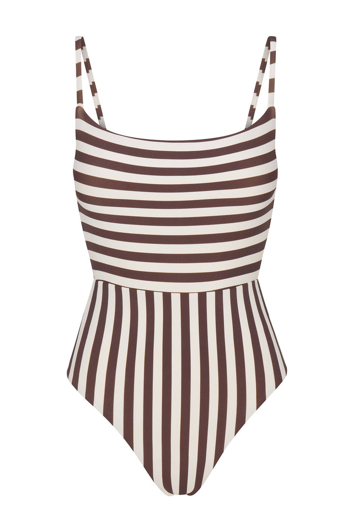 Square Neck Open Back One-Piece Mixed Stripes