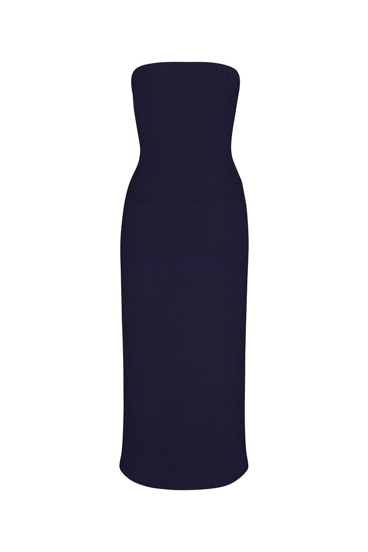 Strapless Midi Dress in Stretch Twill