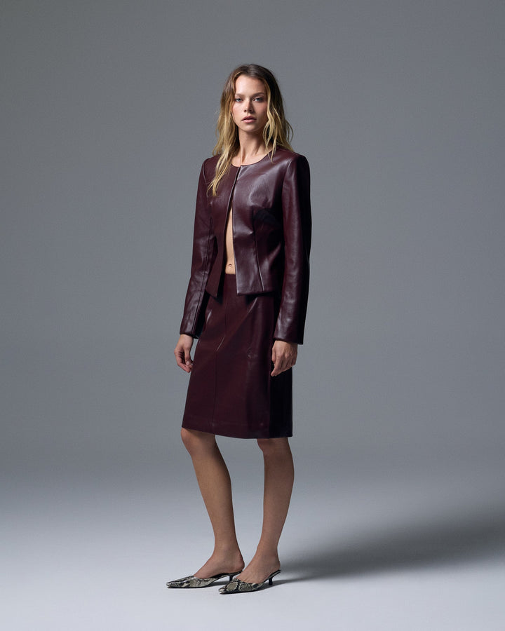 Sloan Vegan Leather Skirt Burgundy