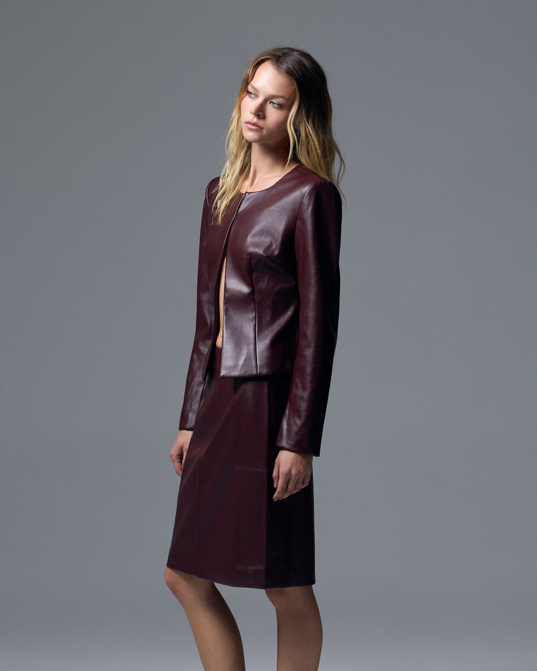 Sloan Vegan Leather Skirt Burgundy