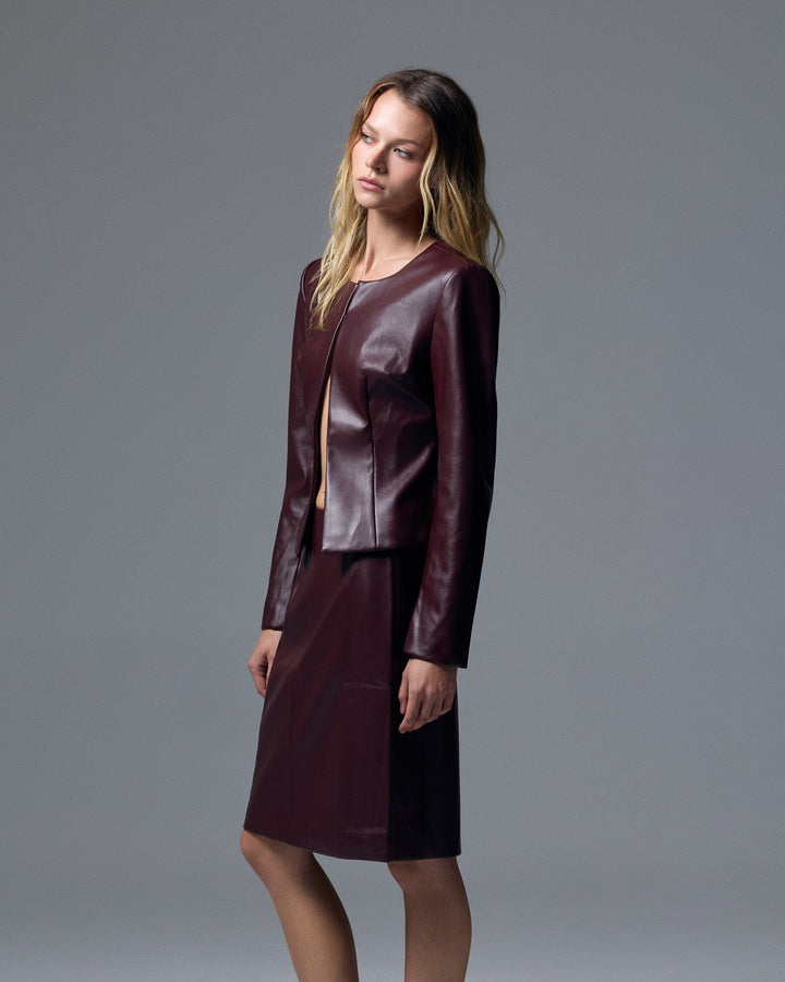 Sloan Vegan Leather Skirt Burgundy