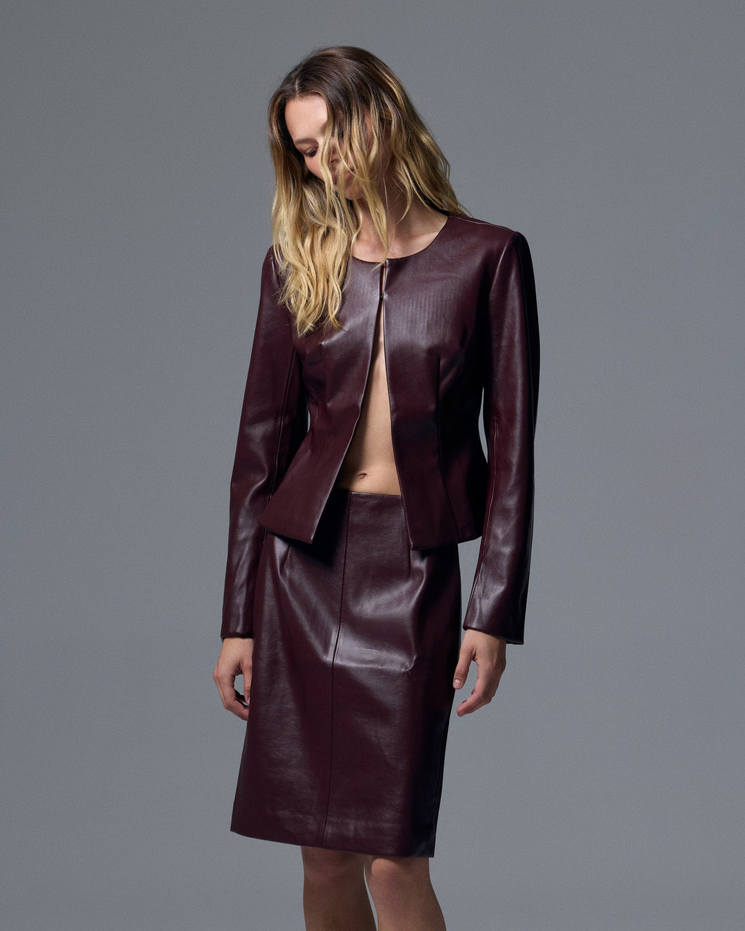 Sloan Vegan Leather Skirt Burgundy