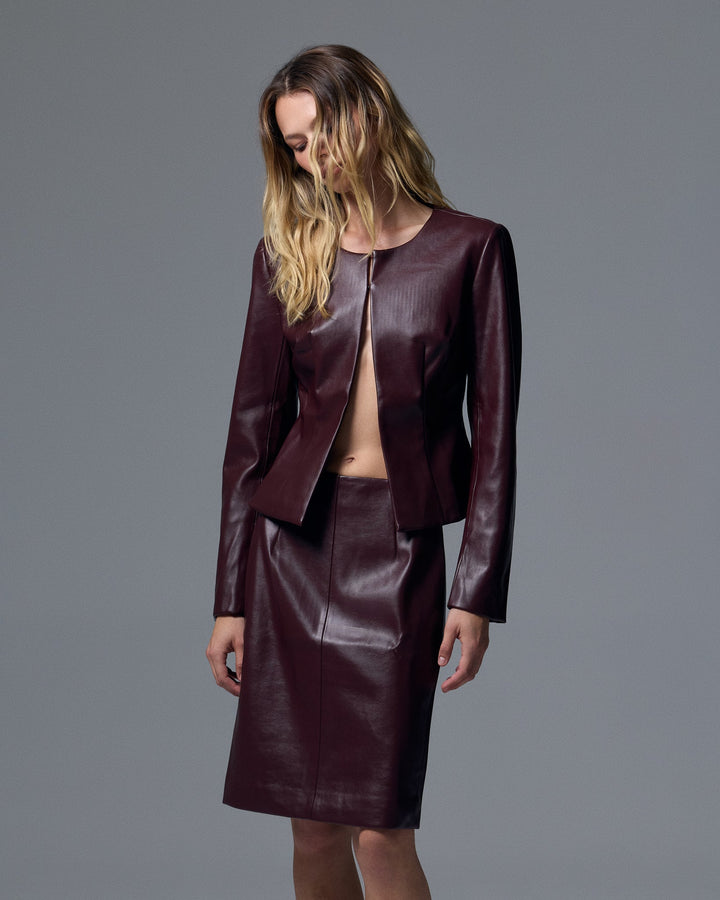 Sloan Vegan Leather Skirt Burgundy