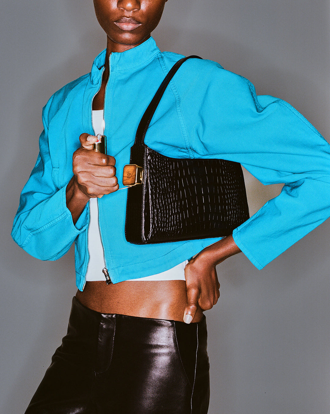 Burn Shoulder Bag Black Croc