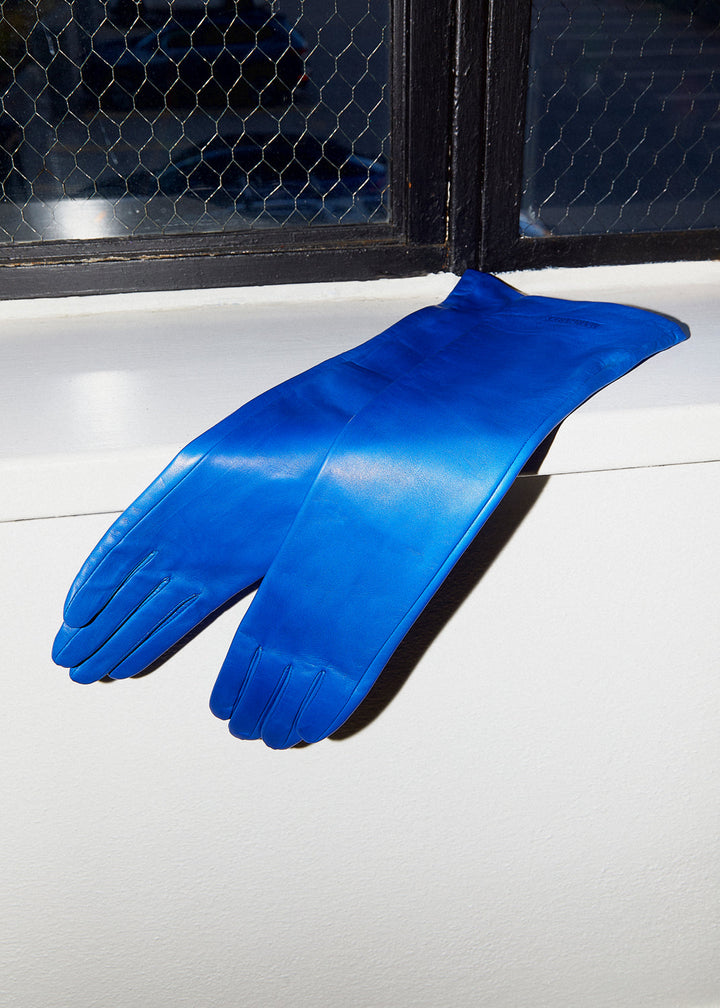 Leather opera gloves Cobalt Bleu