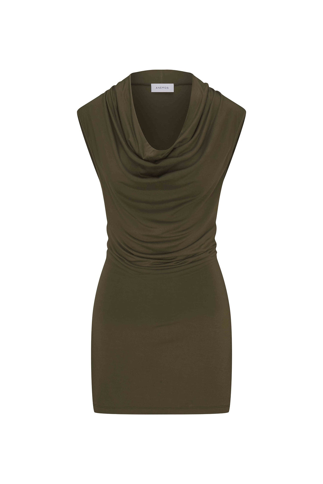 Anemos | Cowl Neck Mini Dress in Compact Jersey Cypress Green / L Anemos | Cowl Neck Mini Dress in Compact Jersey Cypress Green / L