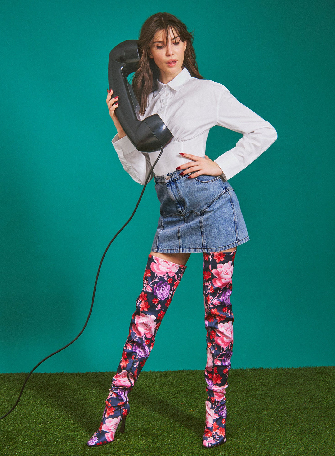 Denim Garter Skirt Acid Denim