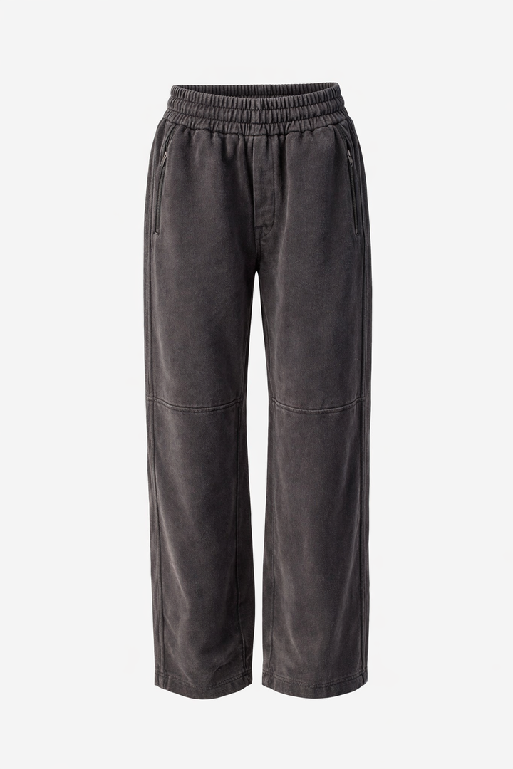 Wash Paneled Track Pants Black
