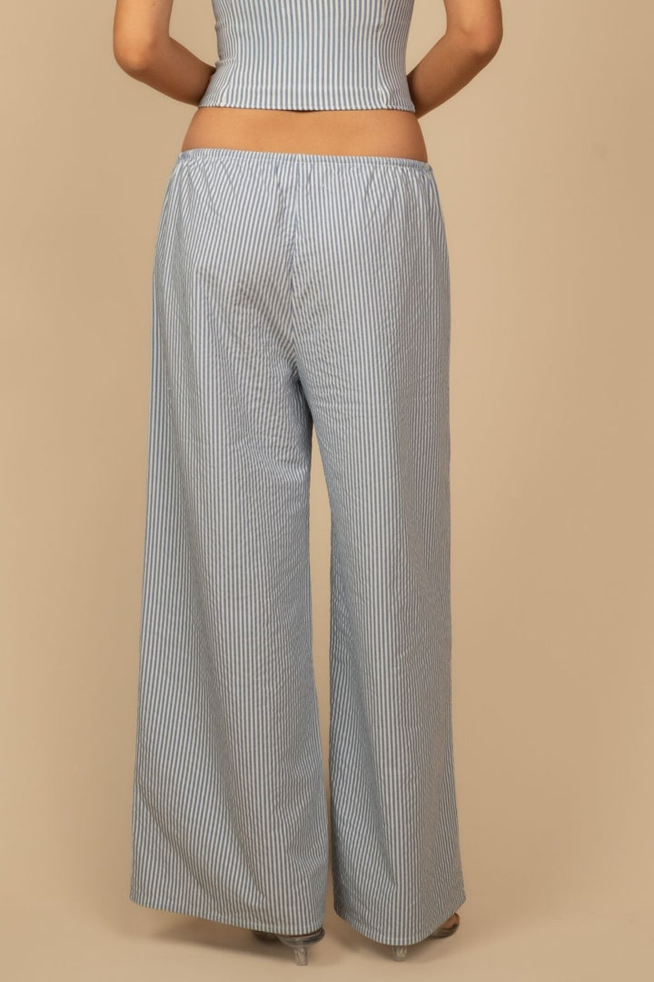 Classic Blue Stripe Drawstring Wide-Leg Pant