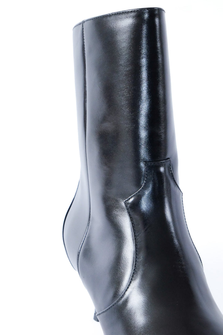 Stacie Leather Kitten Heeled Boot Black