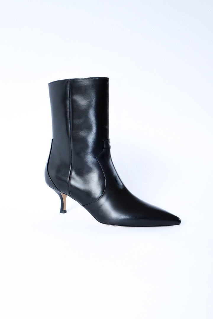 Stacie Leather Kitten Heeled Boot Black