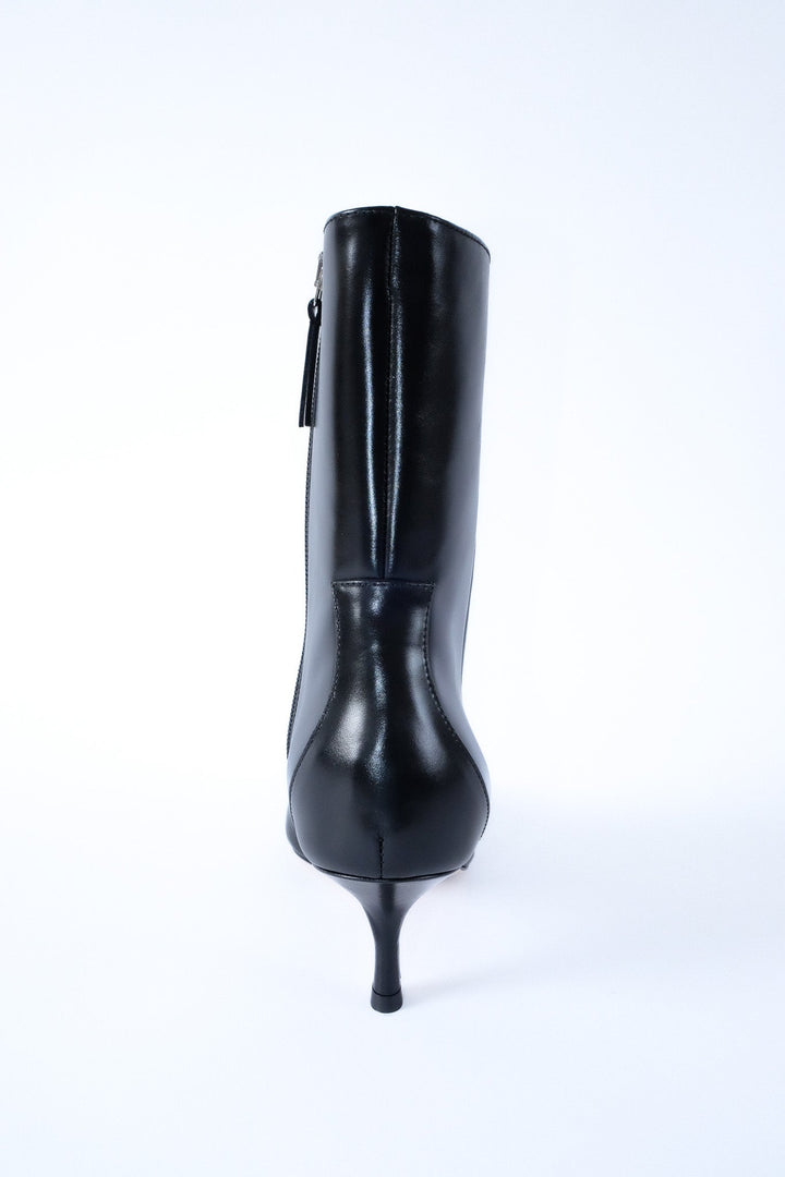 Stacie Leather Kitten Heeled Boot Black