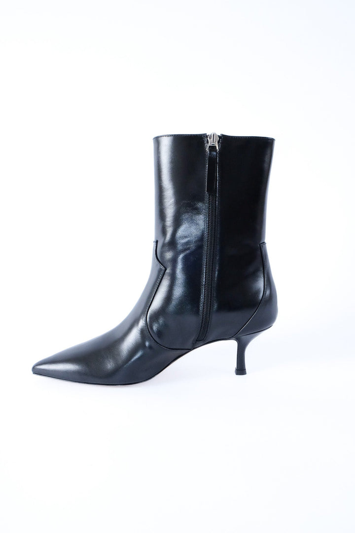 Stacie Leather Kitten Heeled Boot Black