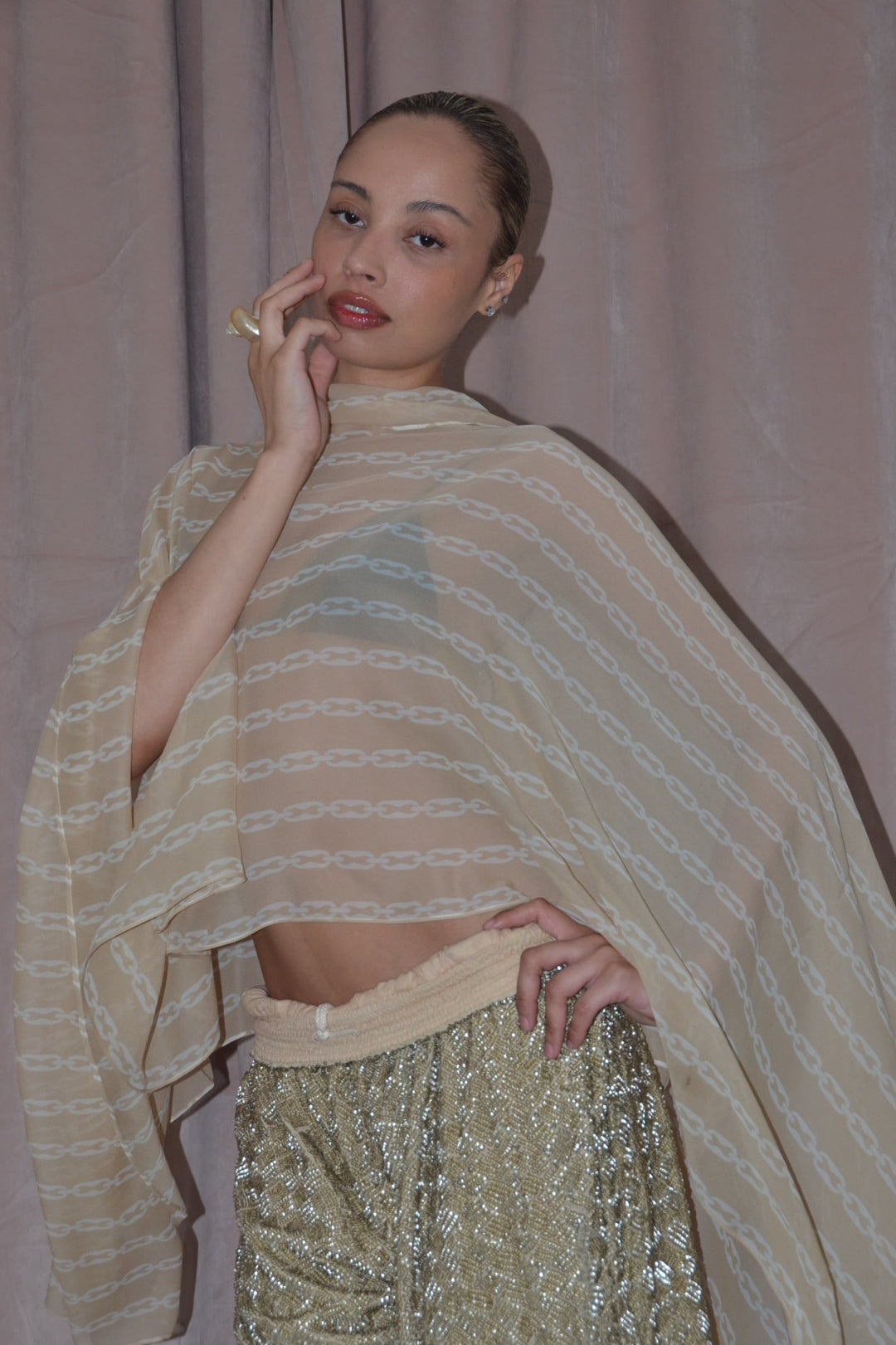 Silk Smoke Caftan Cream Chain