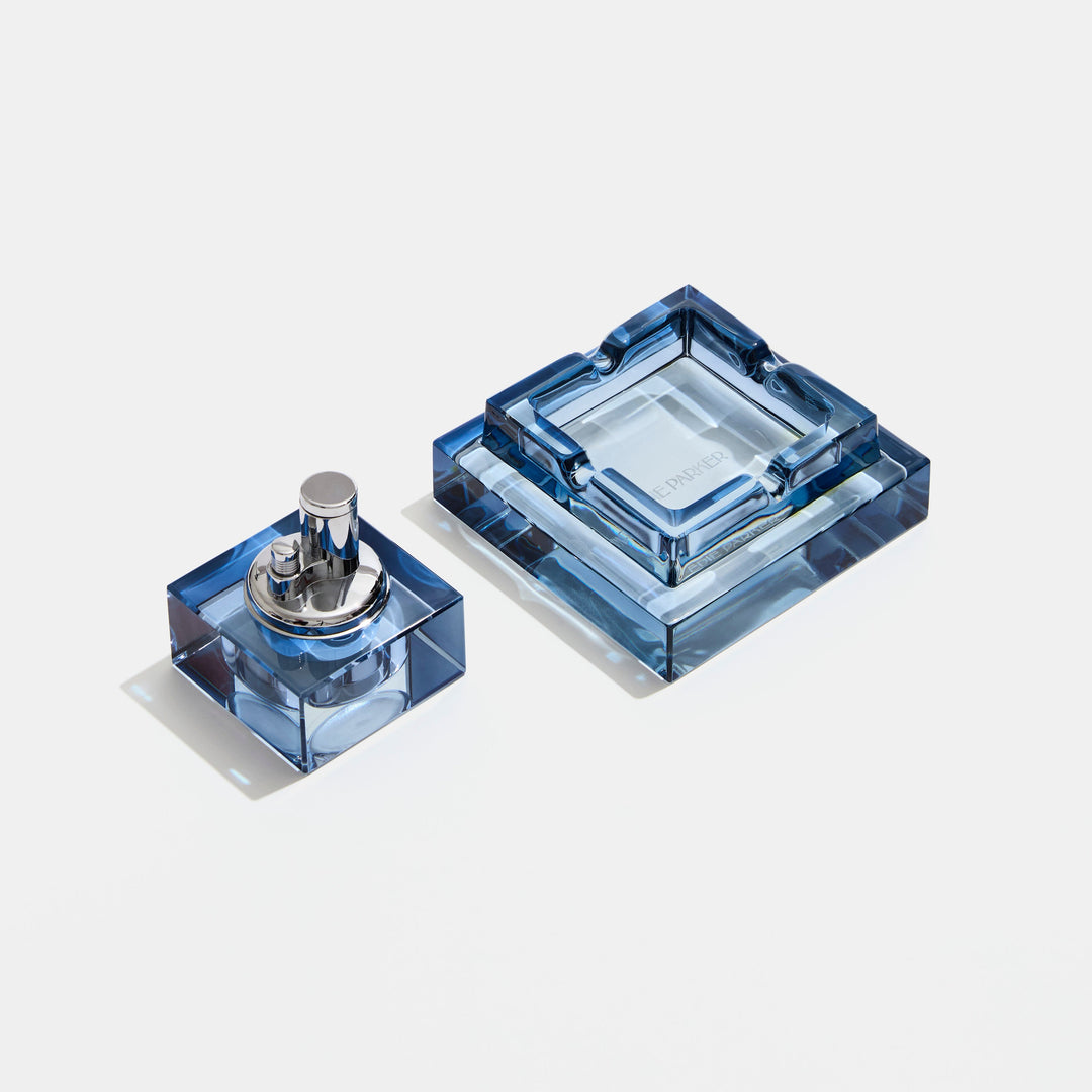 Square Glass Tabletop Lighter Ice Blue