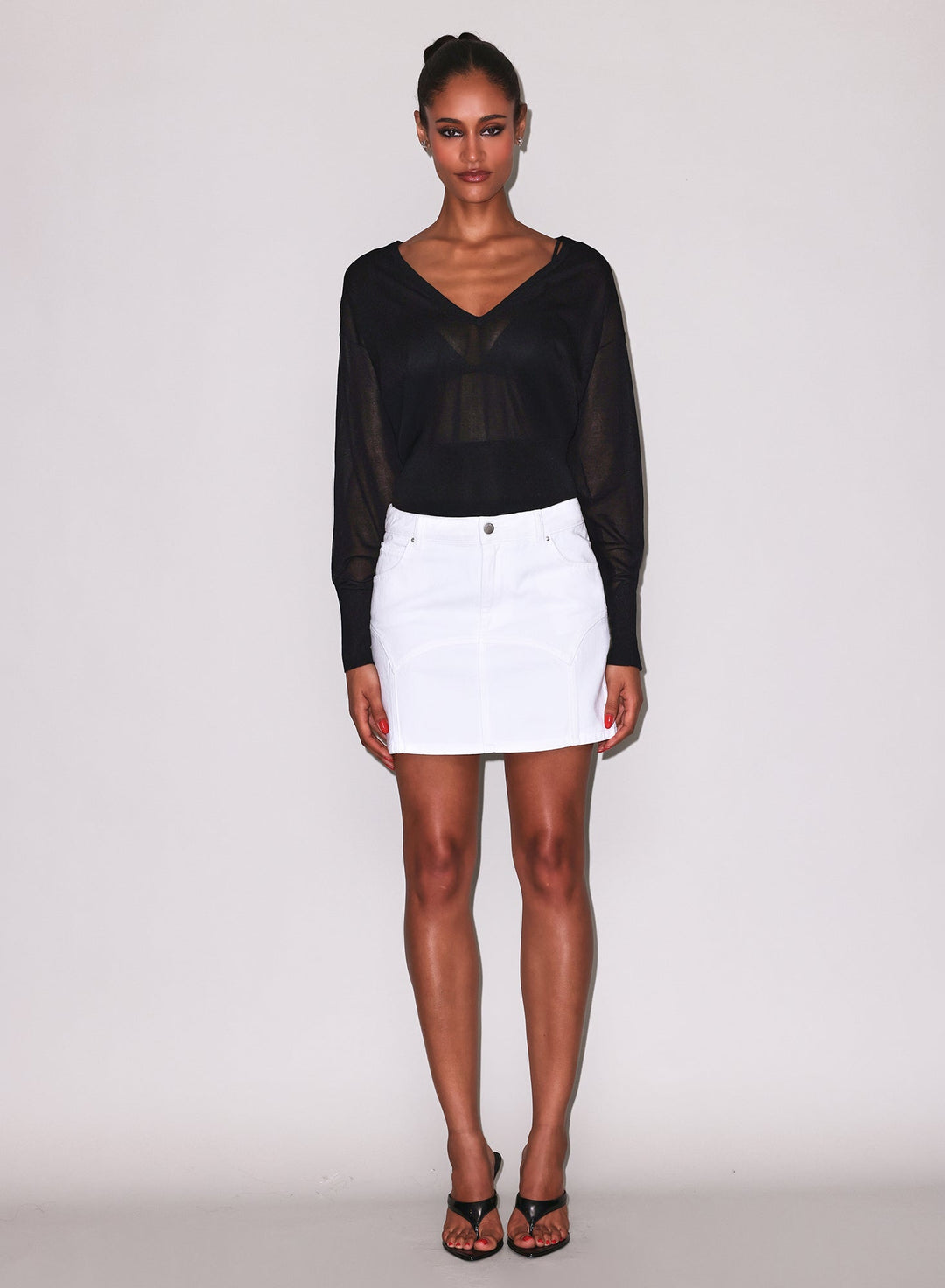Sheer Knit V-Neck Sweater Black