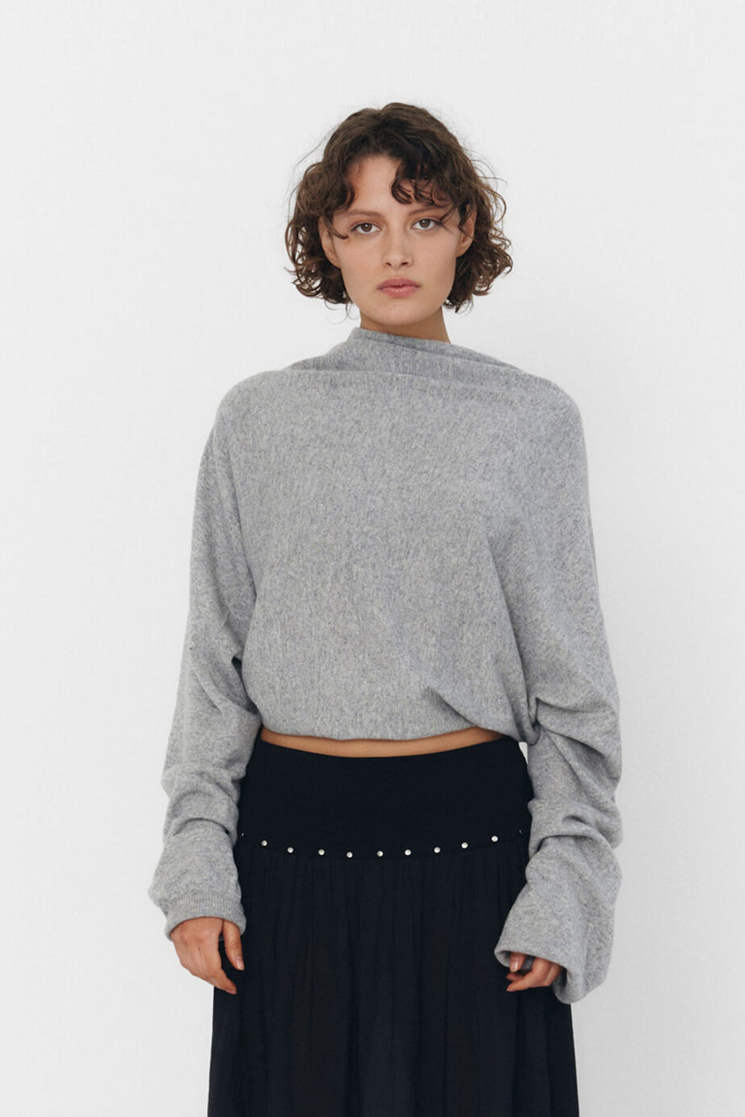 Cashmere Wool Multi-Way Bolero Top Heather Grey