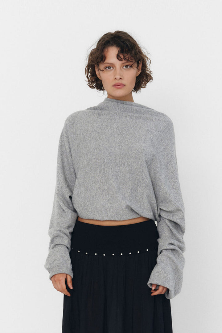 Cashmere Wool Multi-Way Bolero Top Heather Grey