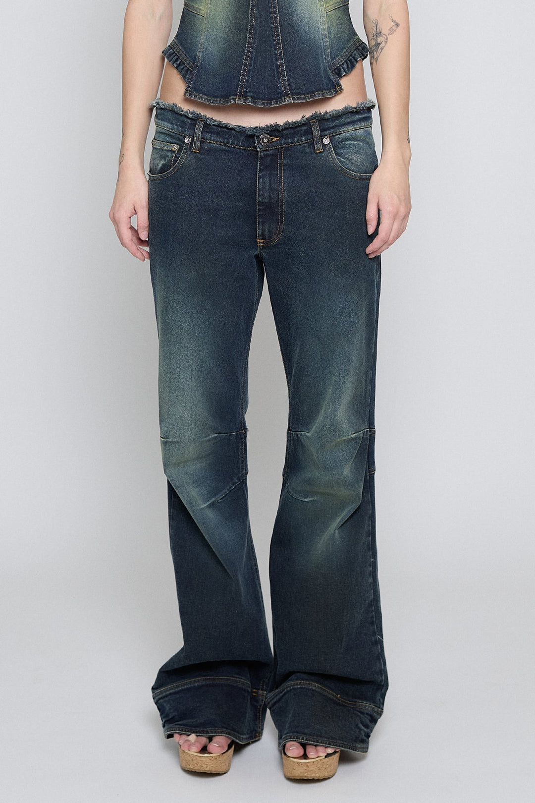 Low Rise Frayed Jeans Acid Green