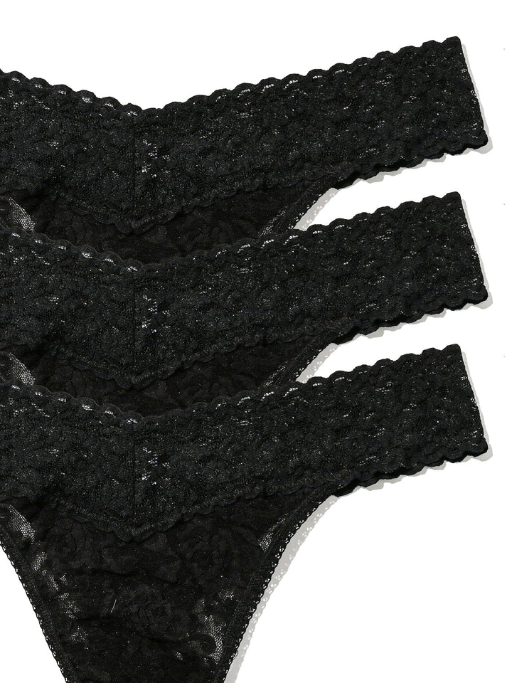3 Pack Signature Lace® Original Rise Thongs Black