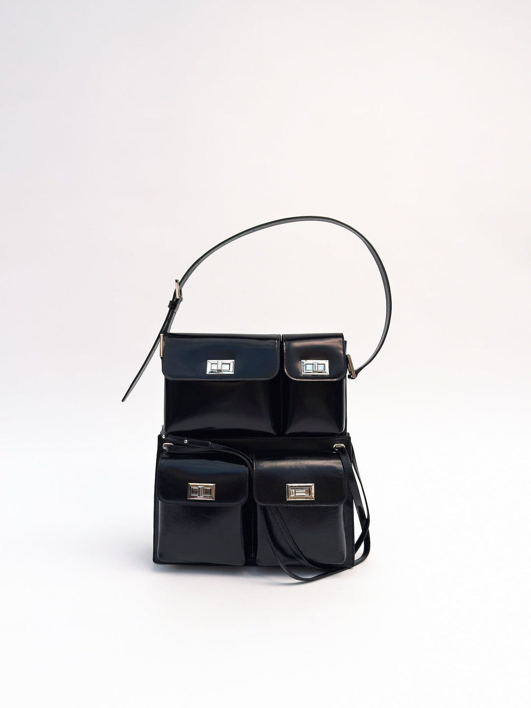 Billy Black Semi Patent Leather Shoulder Bag